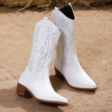 Women Mid Calf Boots Pointed Toe Fur Heels