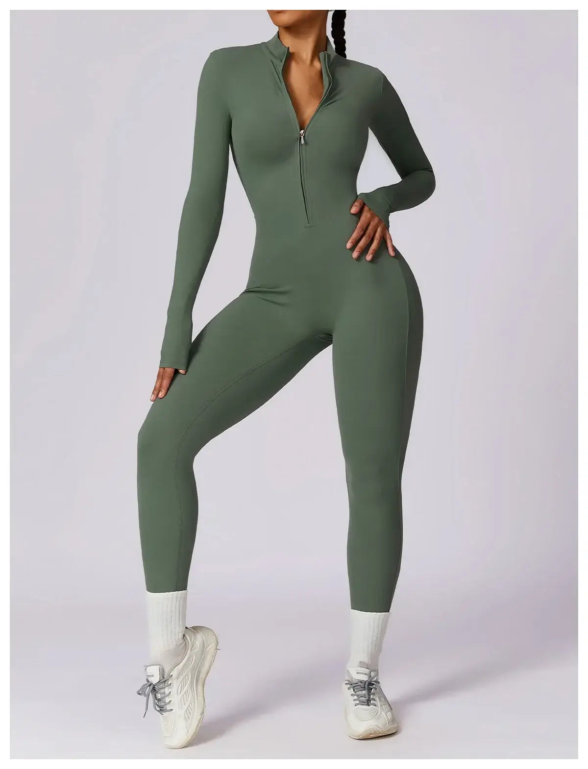 Women Fitness Zipper Long Sleeve Jumpsuit