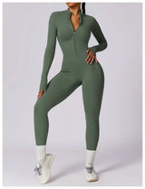 Women Fitness Zipper Long Sleeve Jumpsuit