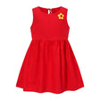 Red sleeveless girl vest dress with flower embellishment, perfect for spring and summer fashion for ages 4-6.