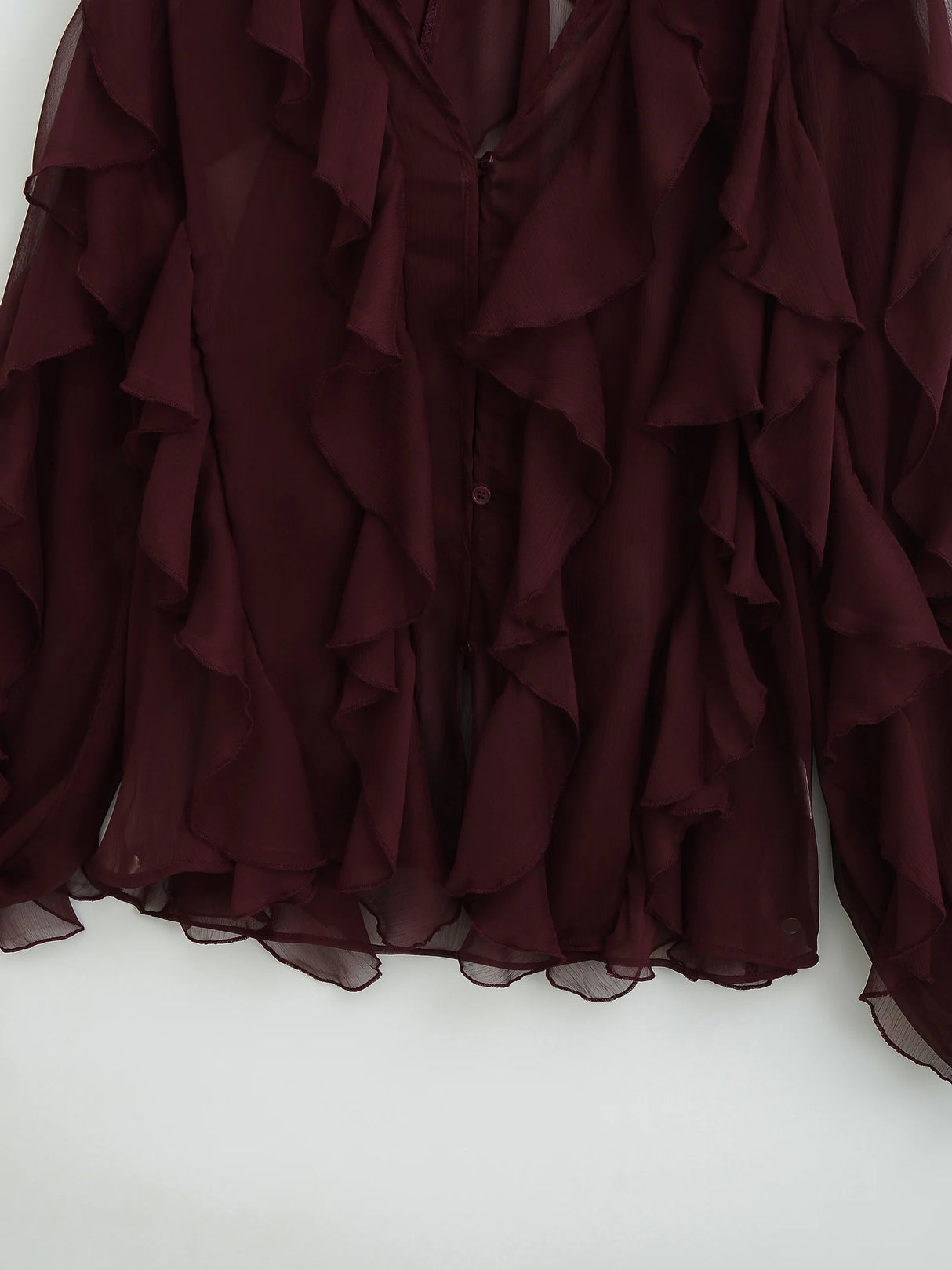 Rufflynn™ – Translucent Ruffle Blouse (V-Neck, Hollow-Out Chic for Spring/Summer)