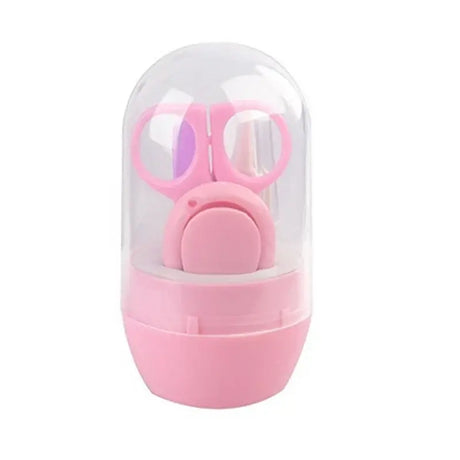 Newborn baby nail scissors in a pink protective case, designed for safe grooming of infants and toddlers.
