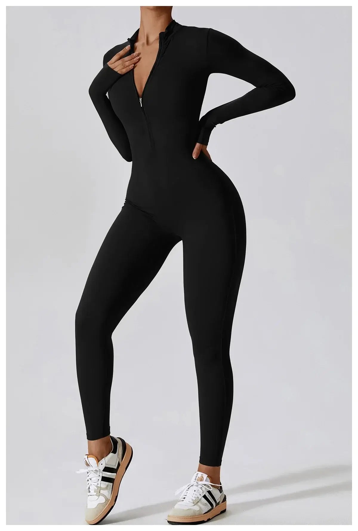 Women Fitness Zipper Long Sleeve Jumpsuit