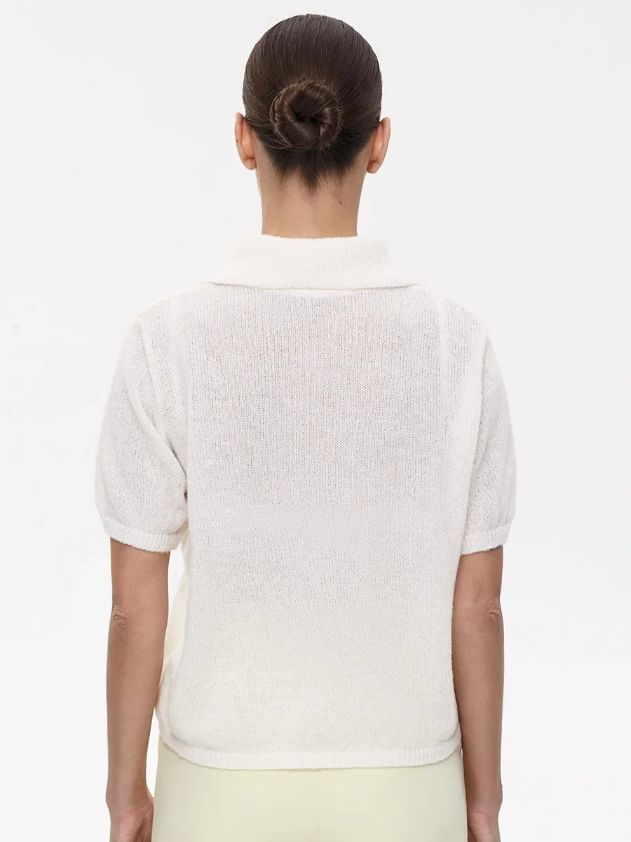 Women's Polo Collar Hollow Knit Sweater