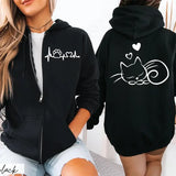 Women Cat Print Zip Hoodie Jacket Streetwear Coat