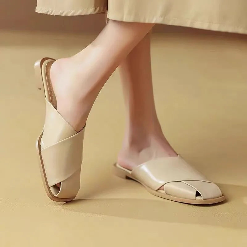Women Summer Mules – Elegant Square Closed Toe Flats