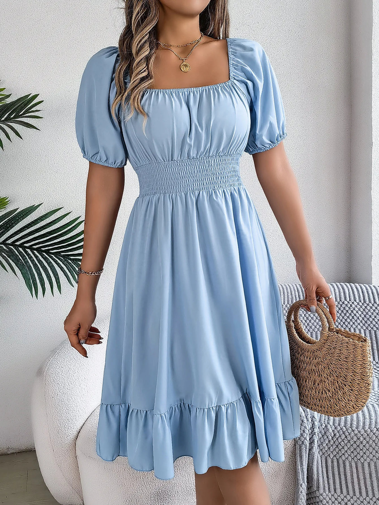 Women Square Neck Summer Dress