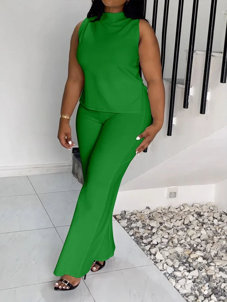 Plus Size Sleeveless Shirt Set