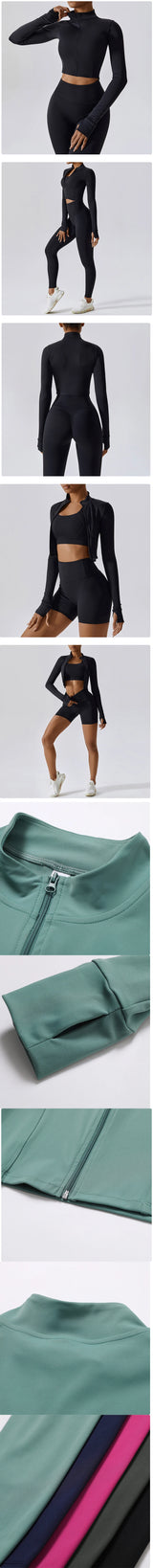 Women's Sexy Zip Long Sleeve Yoga Jacket – Workout Running Cycling Top