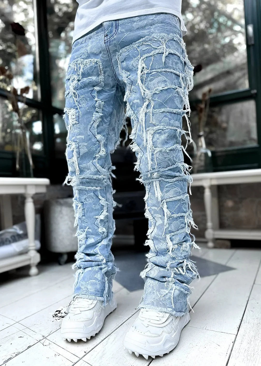 Men Stacked Ripped Jeans