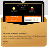 After-sale customer feedback request card from MisShow with satisfaction options and contact information.