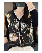 Women's Printed Stitching Wool Cardigan