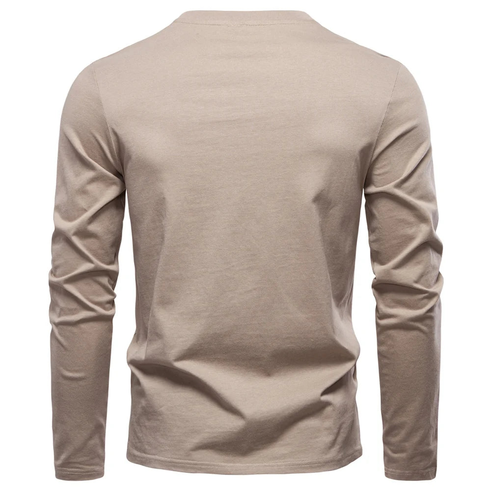 Men Cotton Henley Long Tee