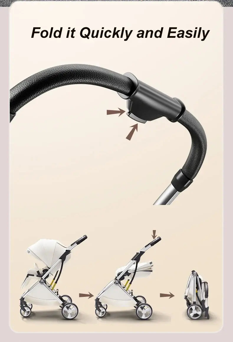 Twin baby stroller demonstrating how to fold quickly and easily, highlighting convenient design features.