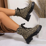 Women Leopard Print Ankle Boots – Winter High Heel Platform Shoes