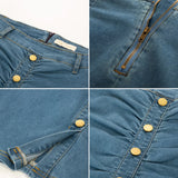 BuckleCurve™ – Ruched Belt Bodycon Skirt (High Waist Retro Denim)