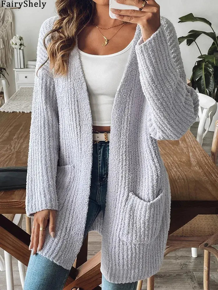 Women Long Sleeve Pocket Knit Cardigan