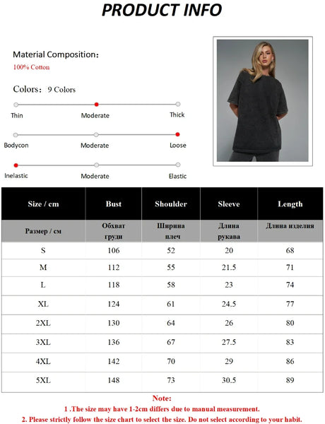 Product info chart for Wolfeel Wax Printed Casual T-Shirt detailing sizes, measurements, and material composition in 100% cotton.