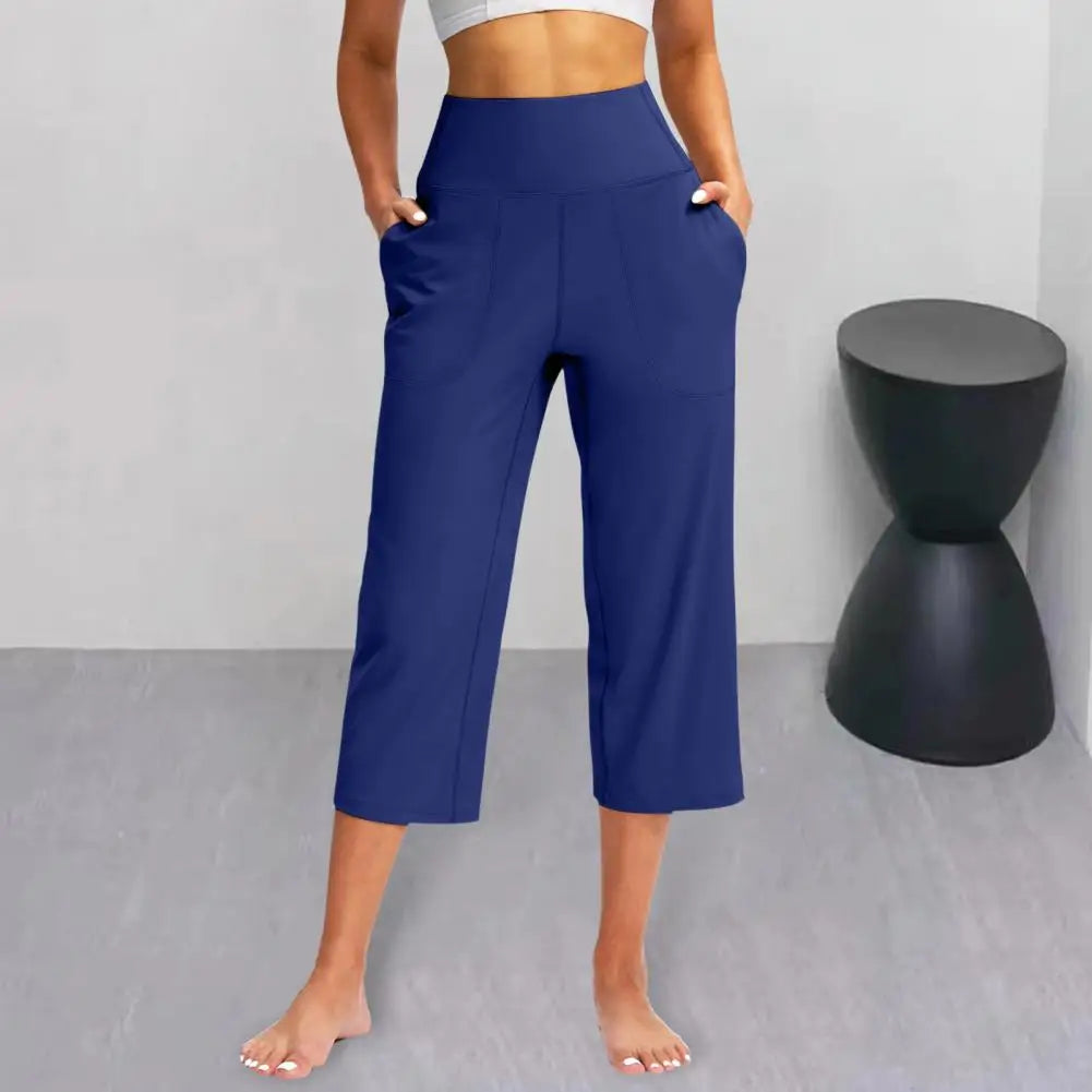 Women High Waist Capri Pants with Pockets