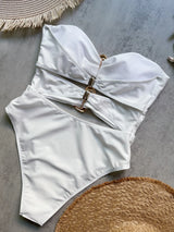 Women Metal Ring Bandeau Swimsuit