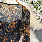 Women Square Neck Mesh Print Bodysuit