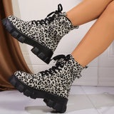 Women Leopard Print Ankle Boots – Winter High Heel Platform Shoes