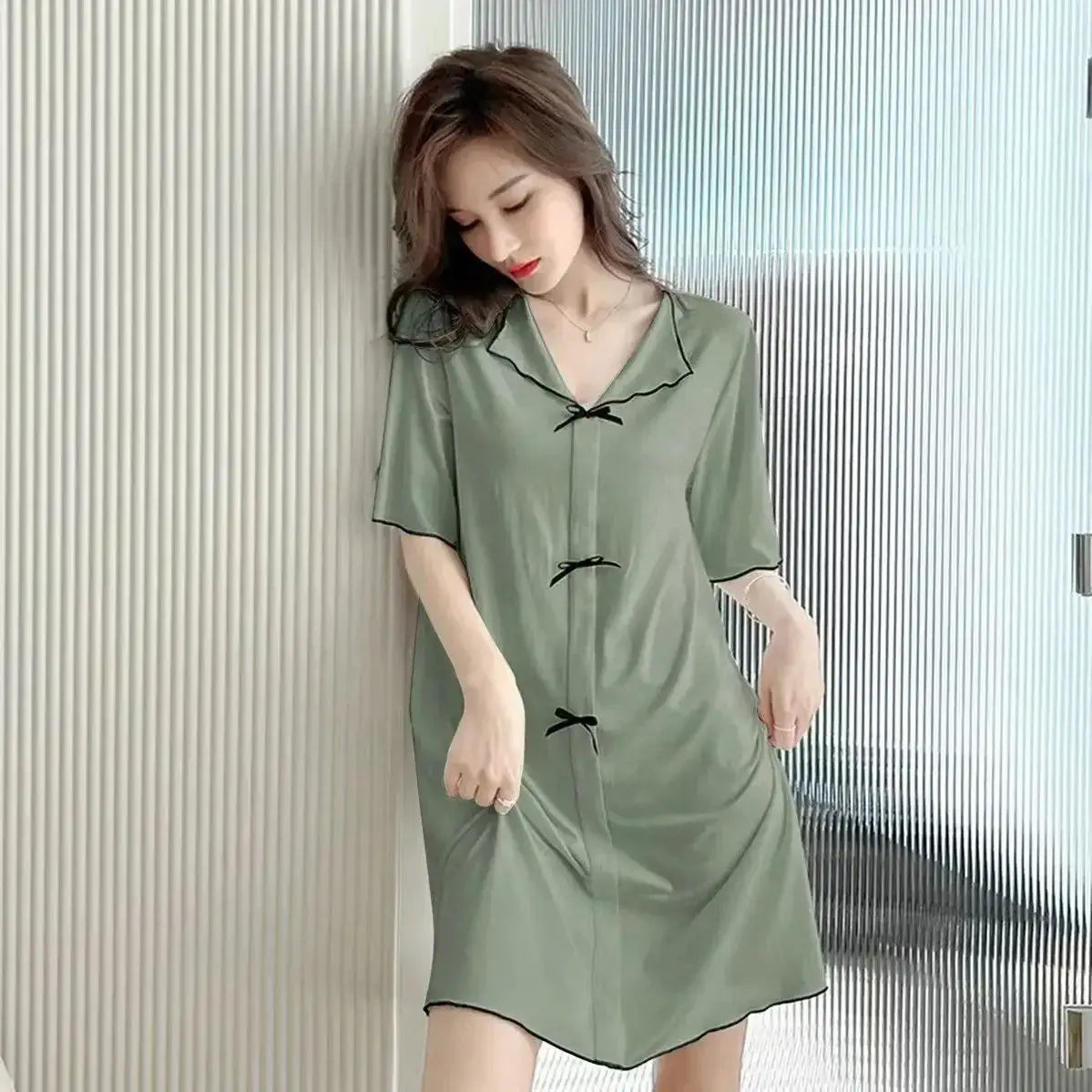 Women Oversized Pajama Dress Short Sleeve Loungewear