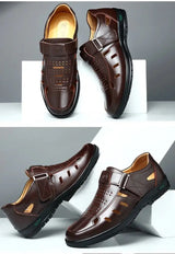 Men’s Summer Hollow Non-Slip Leather Sandals