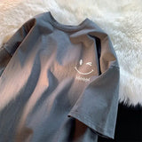 Women Smiley Face Oversized T-Shirt Casual Loose Top