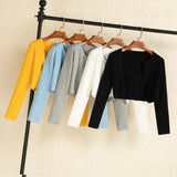 Black Cropped Knitted Korean Style Sweater