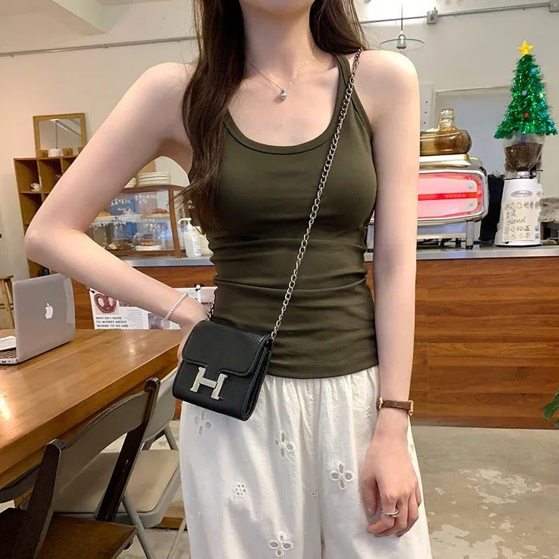 Basic Ribbed O-Neck Camisole Tank Top