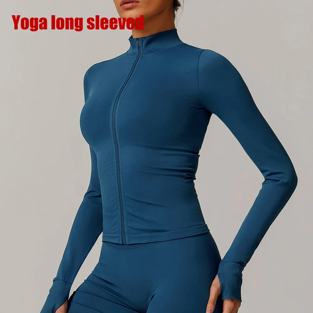 Seamless Women's Long Sleeve Yoga Jacket – Windproof Running Sports Top