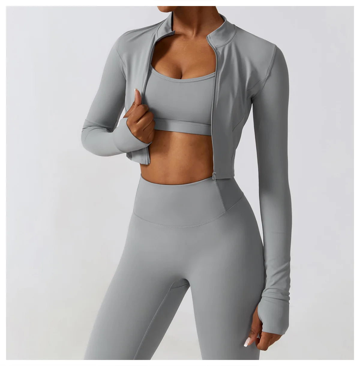 Women's Sexy Zip Long Sleeve Yoga Jacket – Workout Running Cycling Top