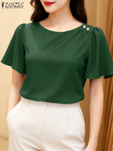 Women Satin Office Short Sleeve Blouse