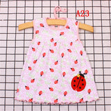 Newborn cotton flower sleeveless dress for baby girls with ladybug design in pink, suitable for ages 0-24 months.