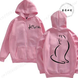 Women Cat Print Zip Hoodie Jacket Streetwear Coat