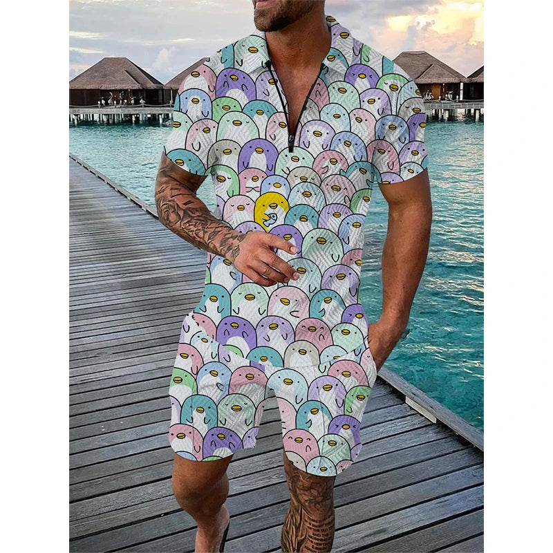 Men Cartoon Print Shorts Set