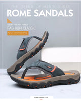 Men Cow Leather Beach Flip Flops Sandals