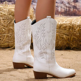 Women Mid Calf Boots Pointed Toe Fur Heels