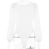 Women's Mesh Long Sleeve Bodysuit – Sexy Black White Bodycon Top