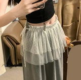 Women Y2K Lace Wrap Layered Skirt