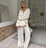 Women Cotton Pajama Set with Hearts