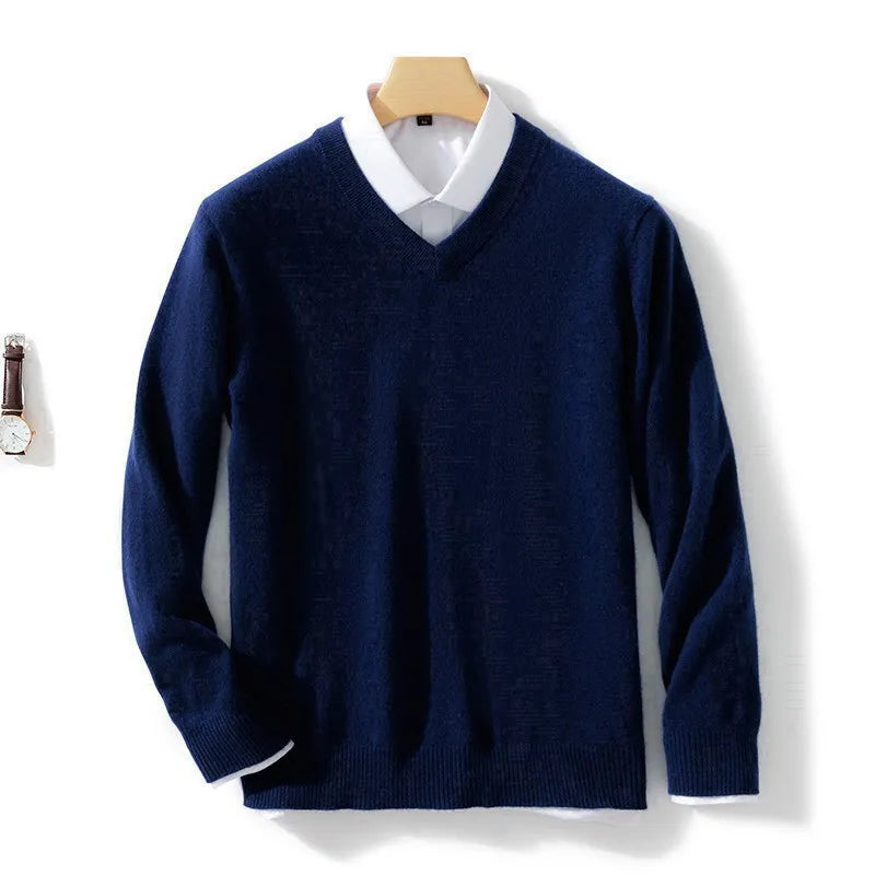 Men's Plus Size Cashmere V-Neck Sweater
