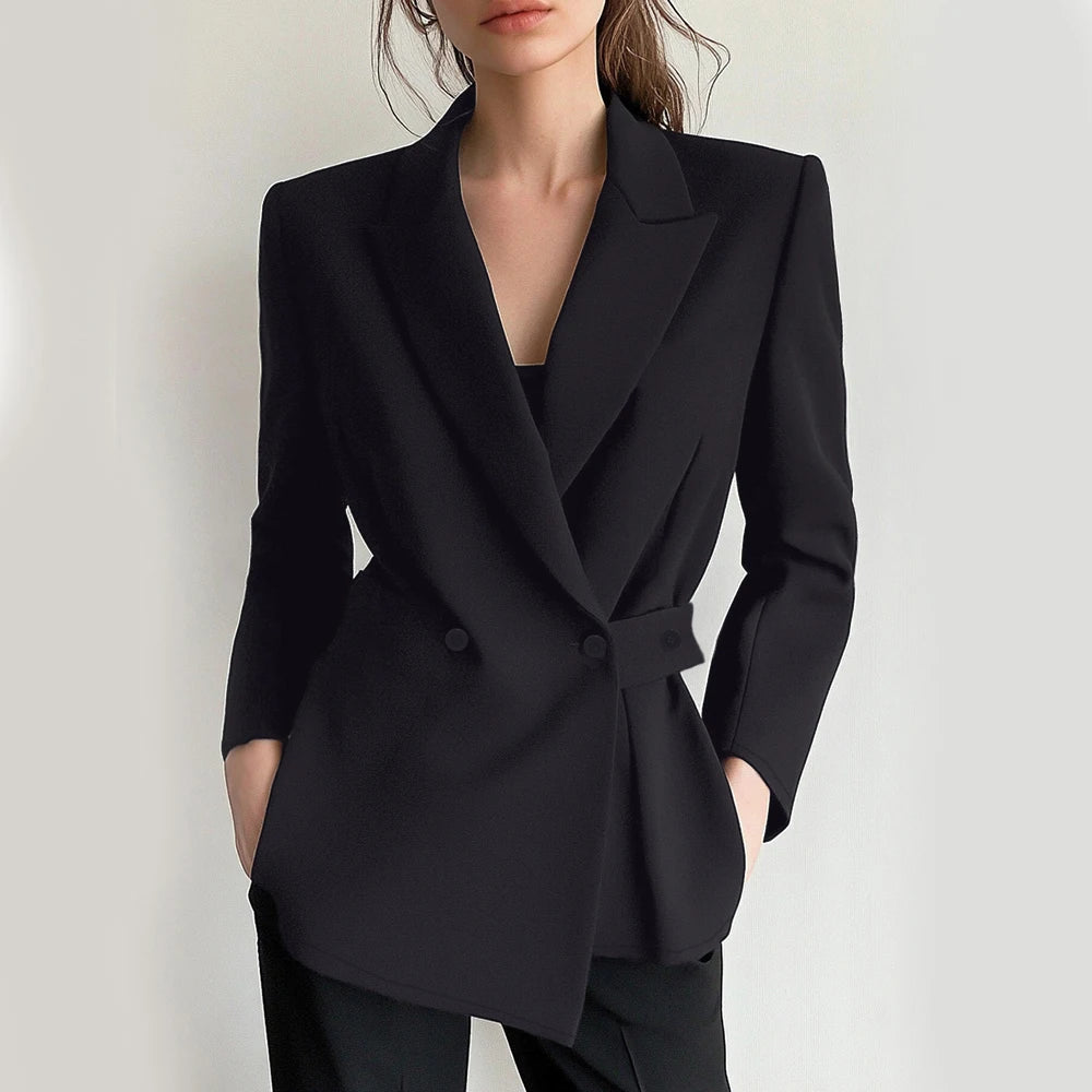 MuseForm™ – Buttoned Shawl Collar Blazer (Elegant Fit, Office Ready)
