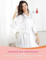 Women's silk nightgown in white, perfect for bridal showers and lounging at home.
