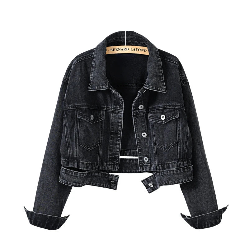 Women's Black Lapel Denim Coat