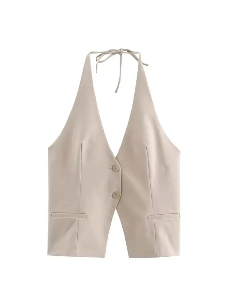 Front Button Halter Backless Camisole Tank