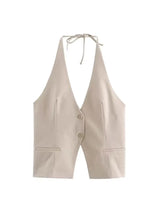 Front Button Halter Backless Camisole Tank