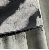 DyeDrape™ – Tie-Dye Short Denim Skirt (Black Gray, Fringed A-Line)