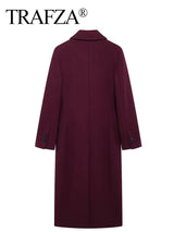 Burgundy Woolen Double Breasted Winter Coat